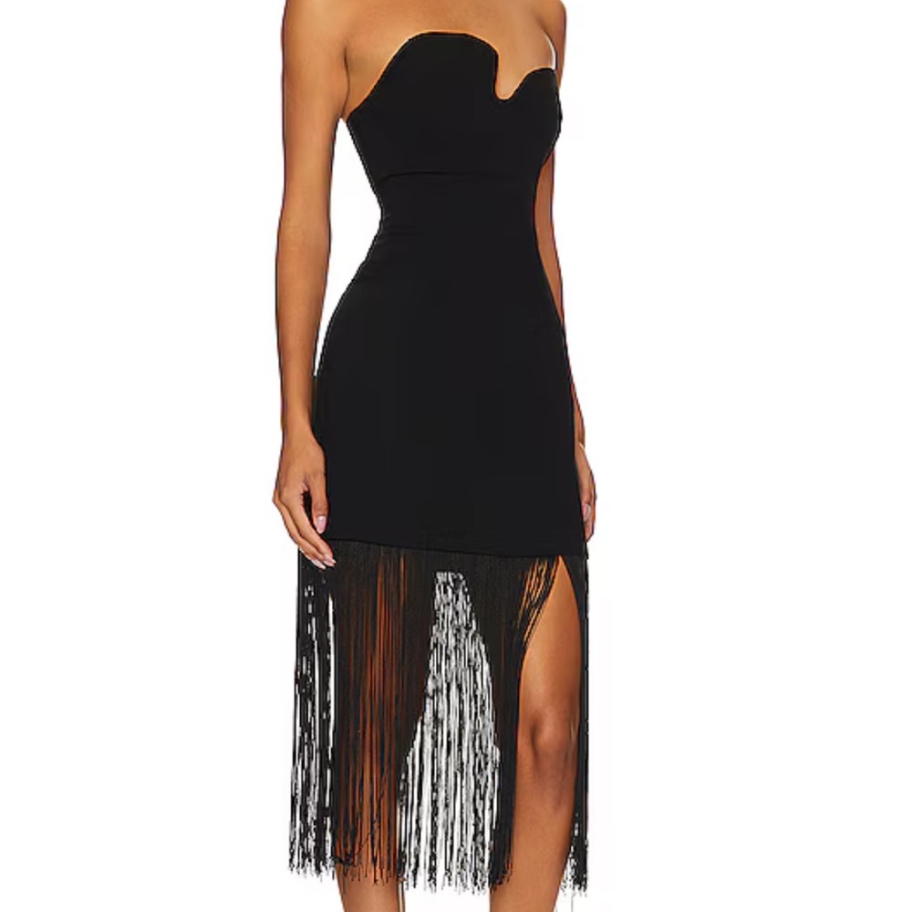 Amanda Uprichard Black Strapless Fringe Dress